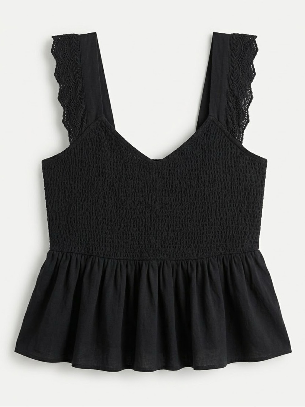 Old Navy Black Lace-Trim Smocked Peplum Tank